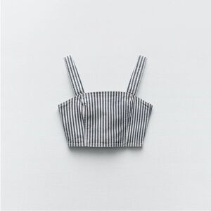 NWT Zara Denim Striped Zip Side Crop Top
